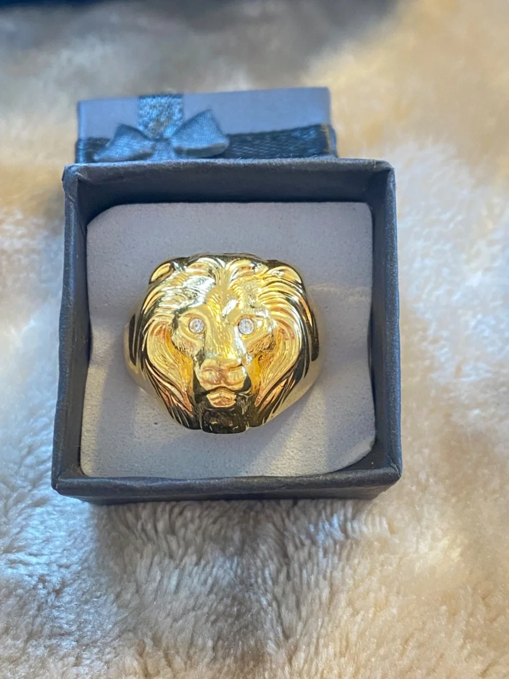 Vintage Gold Plated Lion Head Statement Unmarked Thick Unisex Ring Heavy Chunky
